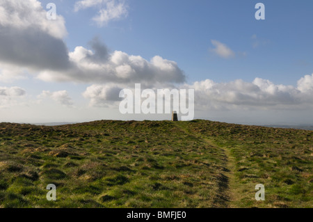 Trig point on summit of Benarty hill, Scotland Stock Photo