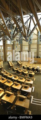 Vertical view inside the main debating chamber at the Scottish Parliament, Edinburgh Stock Photo