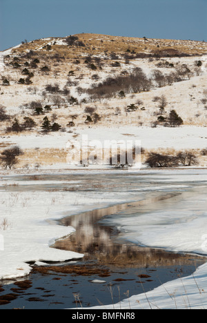 The Yashima highlands above Lake Suwa in early spring Stock Photo