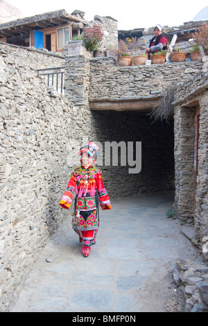 Qiang woman in traditional costume, Yingxiu, Wenchuan, Sichuan Province, China Stock Photo