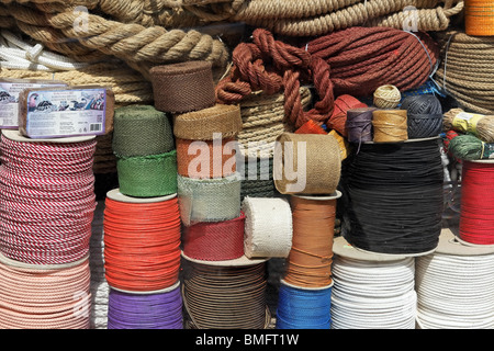 different kind of ropes and cords for selection Stock Photo