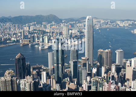 View of Victoria Harbour and Central from Victoria Peak, Hong Kong, China Stock Photo