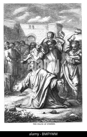 Black and White Illustration of The Martyrdom of Saint Stephen, the first Christian Martyr, by stoning Stock Photo