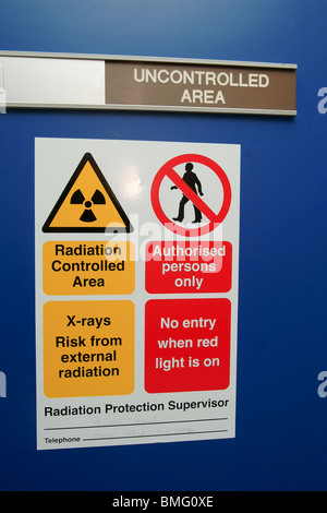 Radiation sign in a hospital unit UK Stock Photo