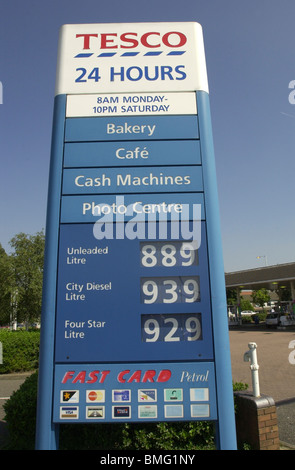 Fuel price board at the forecourt at Tesco supermarket in Thirsk,North ...