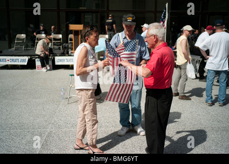 Members of the Illinois Tea Party movement rally at Chicago's Daley Plaza on Thursday, April 15, 2010. Stock Photo