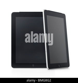 Two Apple iPad 3G tablets with blank screens isolated on white background Stock Photo