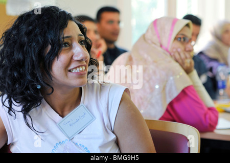 Young Egyptian German teachers are joining a workshop about improving their teaching skills at the Goethe Institute. Stock Photo