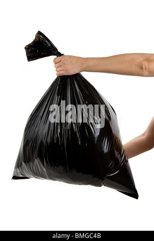 Black Garbage Bag close up Stock Photo