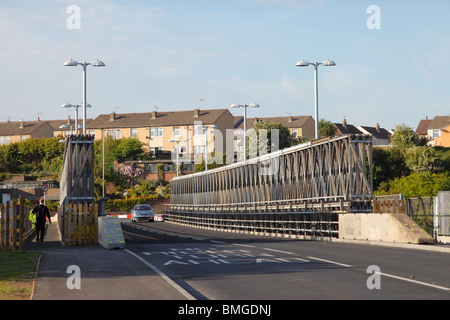 Workington temporary road bridge over the river Derwent. Which replaces the Northside Bridge which collapsed due to flooding. Stock Photo