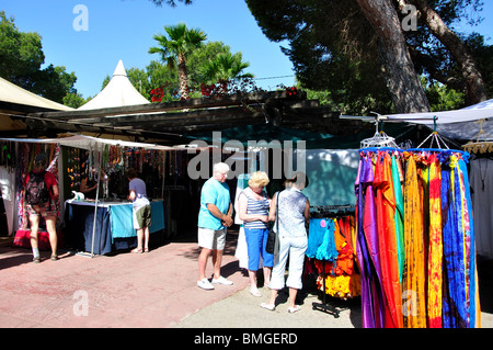 Colourful stalls, The Hippy Market, Punta Arabi, Es Cana, Ibiza, Balearic Islands, Spain Stock Photo