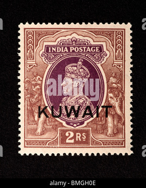 Postage stamp from India depicting George VI, overprinted for use in Kuwait. Stock Photo