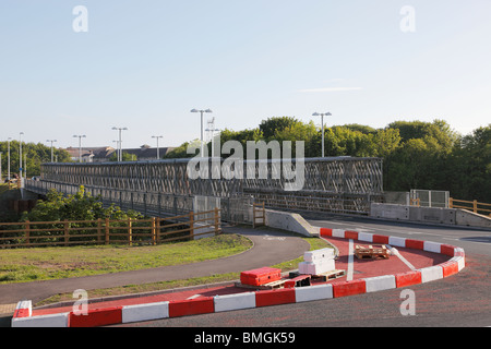 Workington temporary road bridge over the river Derwent. Which replaces the Northside Bridge which collapsed due to flooding. Stock Photo