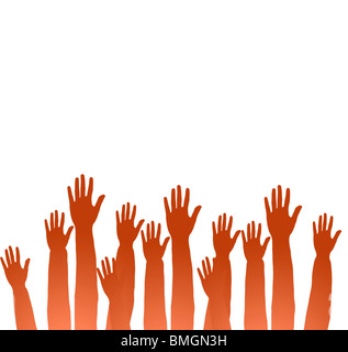 Lots of hands up, at a party. Isolated Stock Photo