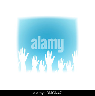 Lots of hands up, at a party. Isolated Stock Photo