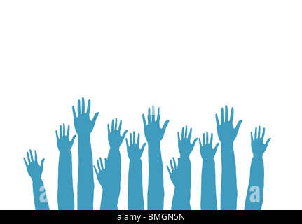 Lots of hands up, at a party. Isolated Stock Photo