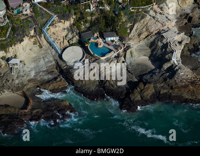 aerial view above ocean side private swimming pool Orange County California Stock Photo