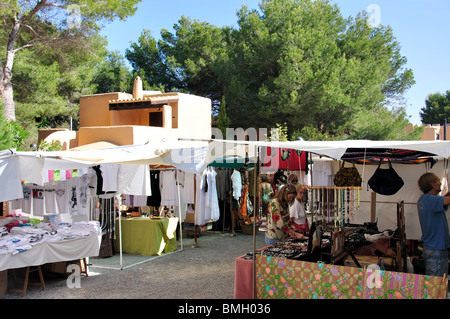 Colourful stalls, The Hippy Market, Punta Arabi, Es Cana, Ibiza, Balearic Islands, Spain Stock Photo