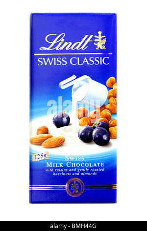 Lindt Swiss Classic Hazelnut and Raisins Milk Chocolate Bar Stock Photo