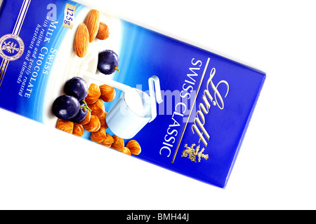 Lindt Swiss Classic Hazelnut and Raisins Milk Chocolate Bar Stock Photo