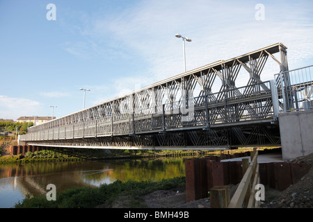 Workington temporary road bridge over the river Derwent. Which replaces the Northside Bridge which collapsed due to flooding. Stock Photo