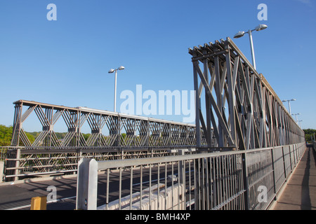 Workington temporary road bridge over the river Derwent. Which replaces the Northside Bridge which collapsed due to flooding. Stock Photo