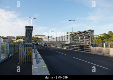 Workington temporary road bridge over the river Derwent. Which replaces the Northside Bridge which collapsed due to flooding. Stock Photo