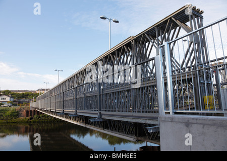 Workington temporary road bridge over the river Derwent. Which replaces the Northside Bridge which collapsed due to flooding. Stock Photo