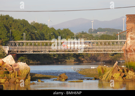 Workington temporary road bridge over the river Derwent. Which replaces the Northside Bridge which collapsed due to flooding. Stock Photo