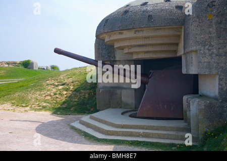 German gun emplacements at Longues sur mer, Normandy, France Stock Photo