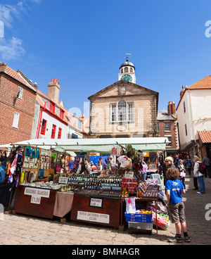Street market in the old town square Whitby North Yorkshire England UK Stock Photo