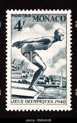 Postage stamp from Monaco depicting a swimmer, for the 1948 Olympic games. Stock Photo