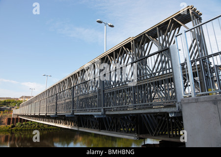 Workington temporary road bridge over the river Derwent. Which replaces the Northside Bridge which collapsed due to flooding. Stock Photo