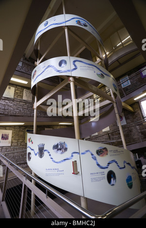 New Lanark - Robert Owen's utopian industrial village in Scotland. Visitor interpretation signage and exhibition. Stock Photo