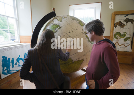 New Lanark - Robert Owen's utopian industrial village in Scotland. A globe, early 1800s, in the Schoolroom. Stock Photo