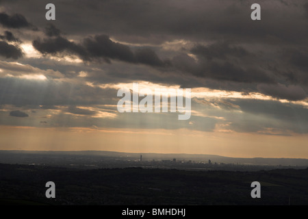 View of Manchester from Snake Pass, Derbyshire, England, UK Stock Photo