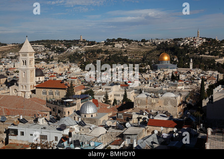 Israel,Jerusalem,Old city,Mount of Olives,from David's Tower,Dome of the Rock,Church of the Redeemer Stock Photo