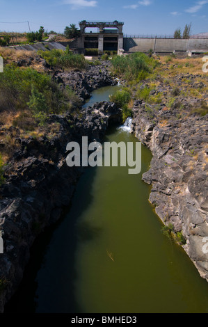 Dam of the old Rutenberg hydroelectric power-plant dating to 1932 at Naharayim or Baqoura where the Yarmouk River flows into Jordan River in Israel Stock Photo