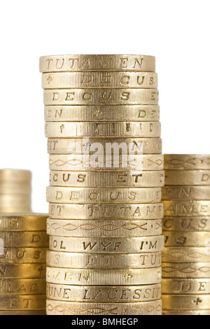 british currency sterling pound coins piled Stock Photo