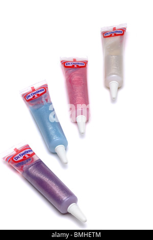 Four plastic tubes of DR Oetker couloured icing gels Stock Photo