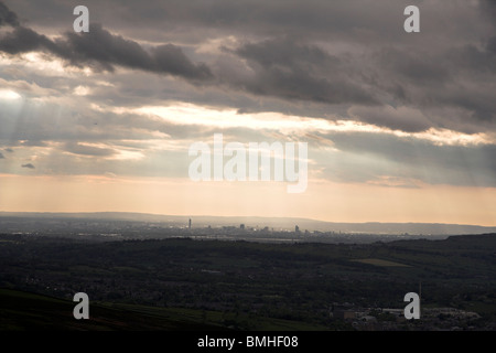 View of Manchester from Snake Pass, Derbyshire, England, UK Stock Photo