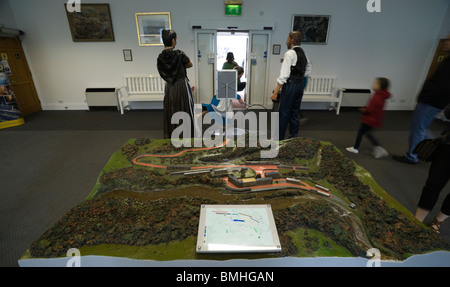 New Lanark - Robert Owen's utopian industrial village in Scotland. Visitor interpretation signage and exhibition. Stock Photo