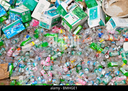 Plastic bottles gathered for recycling in Gyantse, Tibet