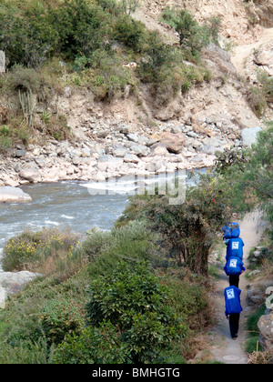 Hikers on the Icna Trail to Machu Picchu in Peru Stock Photo