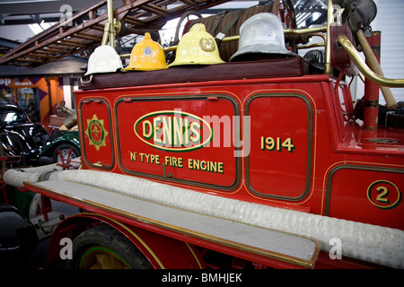 Interior of Lakeland Motor Museum, Newby Bridge, Cumbria showing a Vintage Dennis Fire Engine. Stock Photo