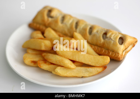 Sausage Roll and Chips Stock Photo