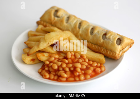 Sausage Roll and Chips Stock Photo