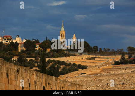 Israel,Jerusalem,Mount of Olives,Jewish cemetery,Orthodox Church of the Ascension,Pater Noster catholic church Stock Photo