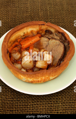 Filled Yorkshire Pudding Roast Beef Potatoes and Carrots Stock Photo