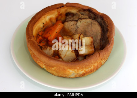 Filled Yorkshire Pudding Roast Beef Potatoes and Carrots Stock Photo